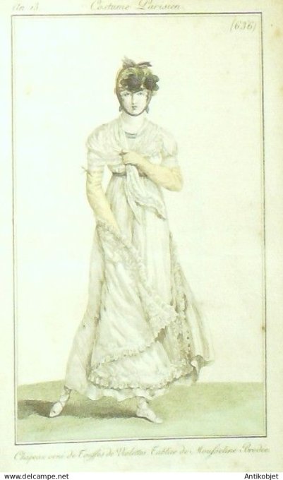 Costume Parisien 1805 an 13 # 636 (eau forte) Tablier mousseline brodée