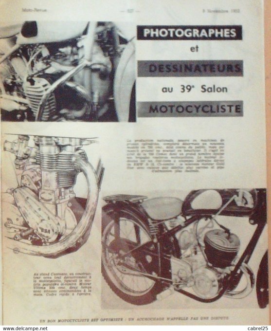 Moto Revue 1952 n° 1109  Rene gilet 250 Norton Dominator 250 Ardie 175 Maico