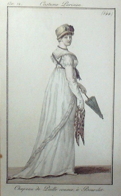 Gravure Mode Costume Parisien 1804 an 12 # 544 (eau forte old Fashion plate