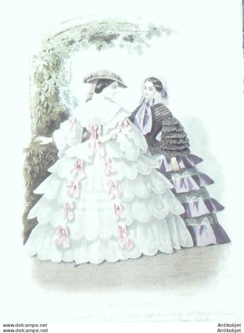 Gravure Les Modes Parisiennes 1856 # 746 Peignoir & basquine Maison Payan