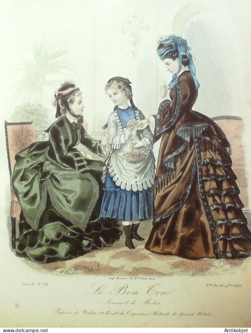 Gravure Mode Le Bon Ton 1872 # 38 (aquarelle old fashion plate)