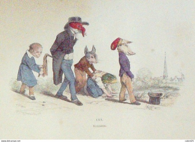 Grandville "Les Métamorphoses du jour" LXX Perroquet Lapin Cochon 1847