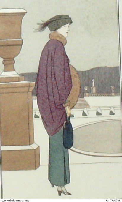 Gravure de mode Costume Parisien 1912 pl.38 BOUTET de MONVEL Manteau