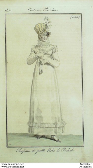 Gravure de mode Costume Parisien 1815 n°1499 Robe perkale
