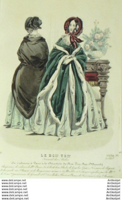 Gravure Mode Le Bon Ton 1840 # 467 (aquarelle old fashion plate)