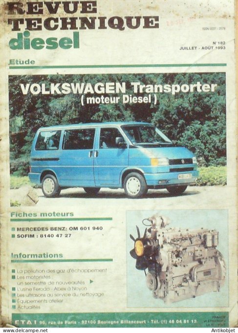 Revue Tech. Automobile 1993 n°182 Volkswagen Transporter Mercedez Benz Om 601 940