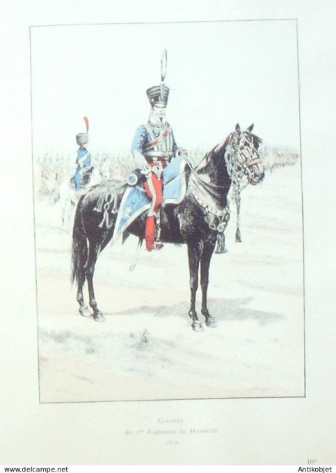 Costume militaire 1er Régiment de Hussards en 1810 signé  Rouffet