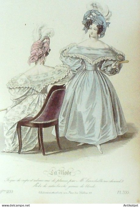 Gravure La mode 1833 # 335 (aquarelle old Fashion plate)