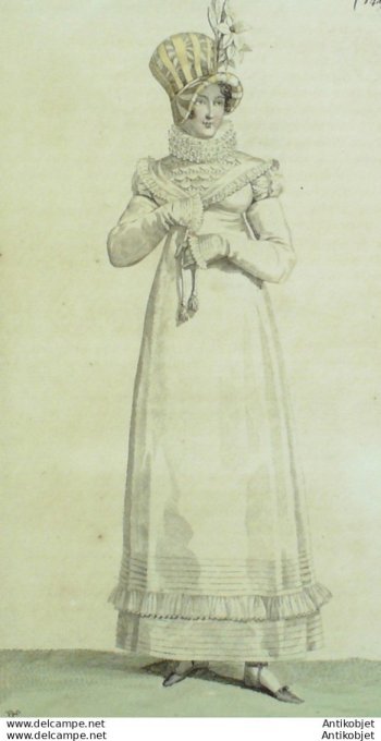 Gravure de mode Costume Parisien 1815 n°1499 Robe perkale