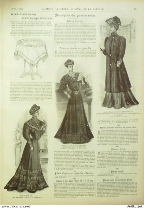 La Mode illustrée journal 1905 n° 39 Toilettes de bal & dîner