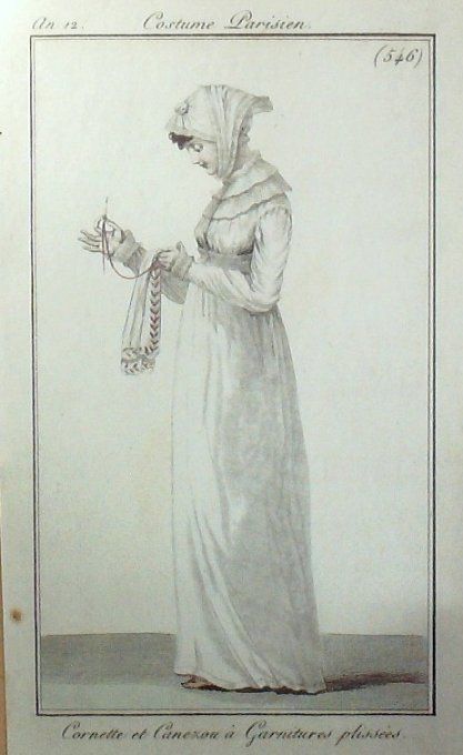 Gravure Mode Costume Parisien 1804 an 12 # 546 (eau forte old Fashion plate