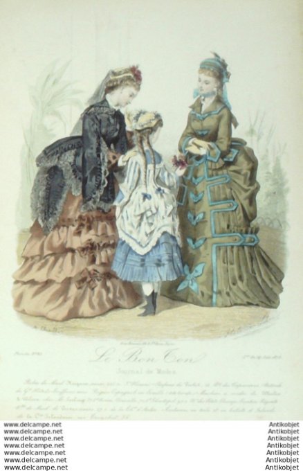 Gravure Mode Le Bon Ton 1873 # 85 (aquarelle old fashion plate)