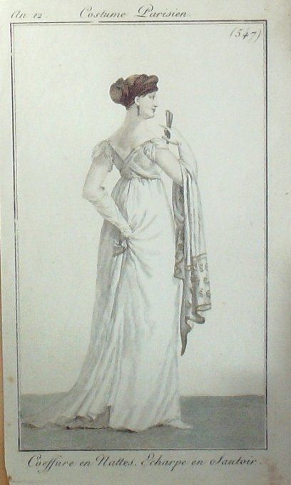 Gravure Mode Costume Parisien 1804 an 12 # 547 (eau forte old Fashion plate