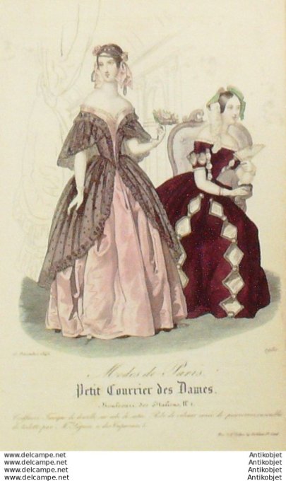 Gravure Mode Courrier des Dames 1843 # 1980 (eau forte old Fashion plate)