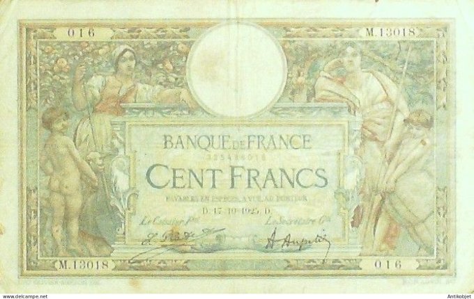 Billet Banque de France 100 francs Luc Olivier Merson Grands Cartouches D.17=10=1925 TTB+