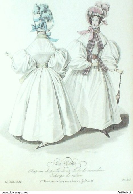 Gravure La mode 1834 # 379 (aquarelle old Fashion plate)