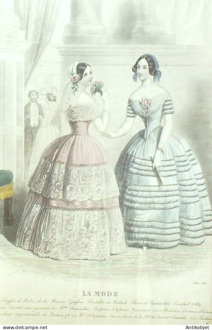 Gravure La mode 1845 #  7 (aquarelle old Fashion plate)