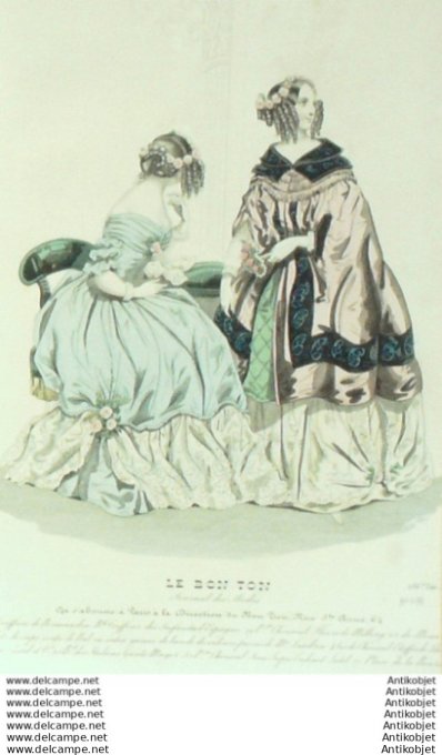 Gravure Mode Le Bon Ton 1840 # 474 (aquarelle old fashion plate)