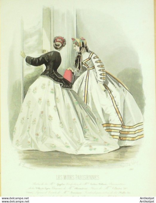 Gravure Les Modes Parisiennes 1864 #1161 Robes Organdi Maison Cagelin