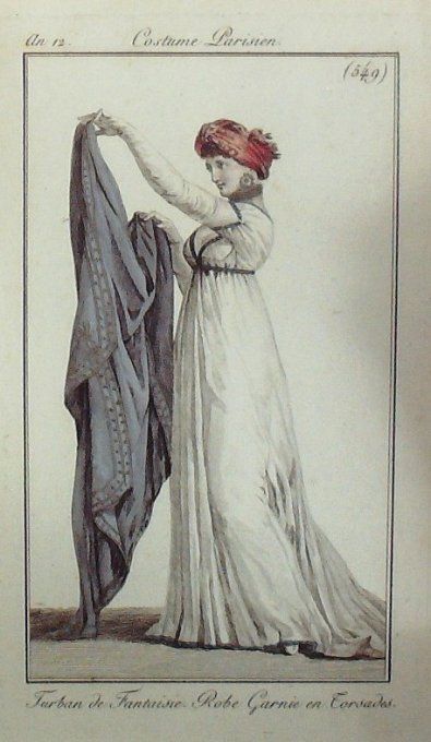 Gravure Mode Costume Parisien 1804 an 12 # 549 (eau forte old Fashion plate