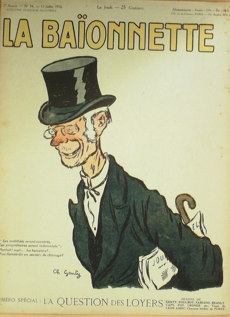 La Baionnette 1916 n°054 (Question des loyers) ORDNER FABIANO BRANLY POULBOT CAPY