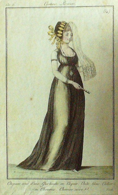 Gravure Mode Costume Parisien 1797 an  6 #  54 (eau forte old Fashion plate