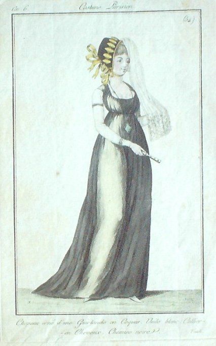 Gravure Mode Costume Parisien 1797 an  6 #  54 (eau forte old Fashion plate