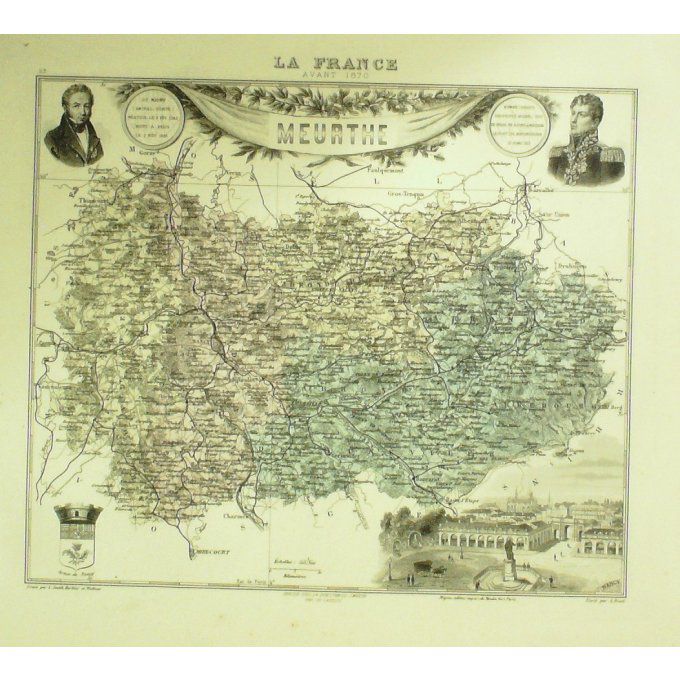 Carte Meurthe (54) Nancy Graveur Lecoq Waltner Barbier 1868