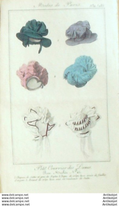Gravure Mode Courrier des Dames 1825 #  286b (eau forte old Fashion plate)