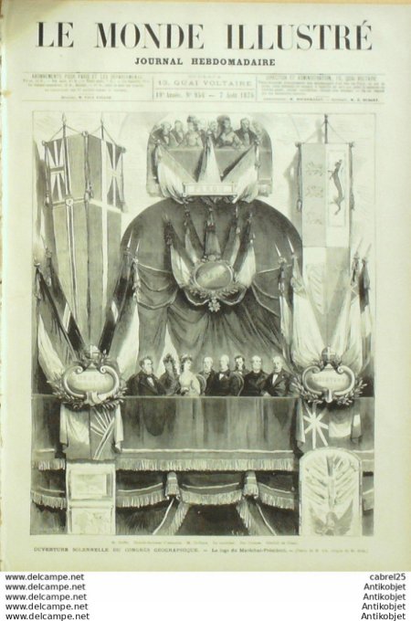 Le Monde illustré 1875 n°956 Belgique Anvers Tarbes (65) Fecamp Le Havre (76) Boulogne (92) Armes Ja