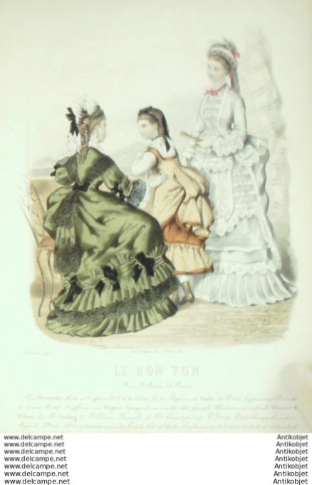 Gravure Mode Le Bon Ton 1873 # 90 (aquarelle old fashion plate)