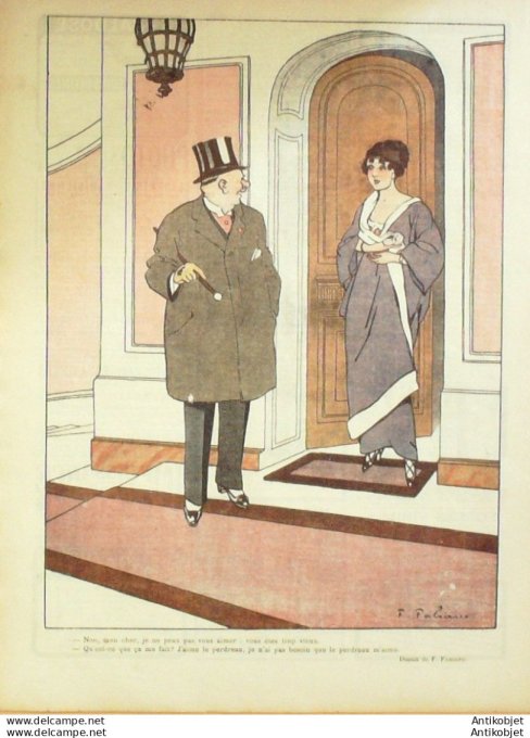 Gravure de mode Costume Parisien 1914 pl.161 FRANC-NOHAIN Madeleine Robe