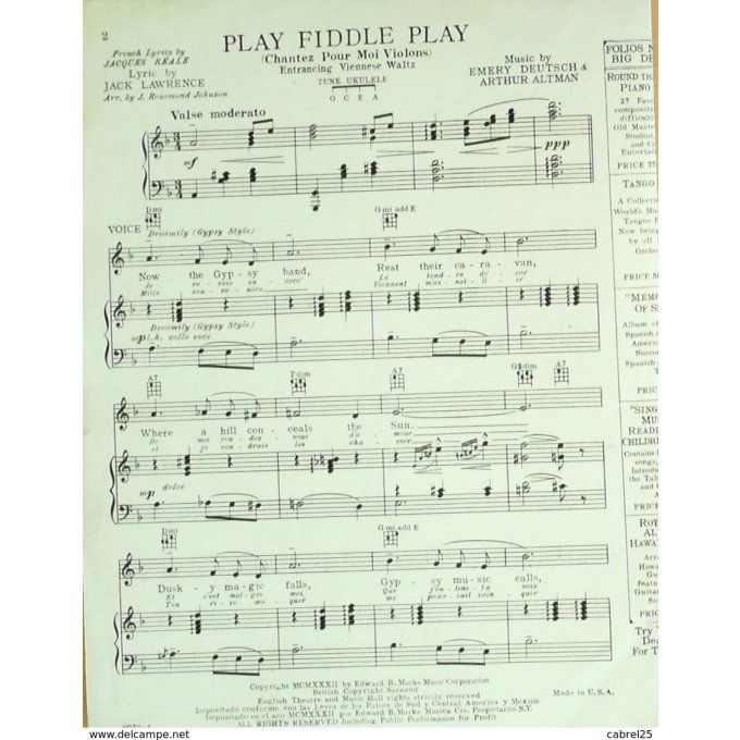 SINGER STREET/TRACY ARTHUR-PLAY FIDDLE PLAY-1932