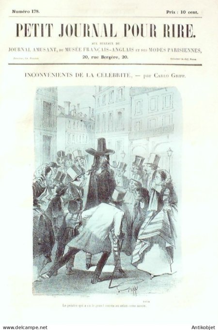 Petit journal pour Rire 1858 # 178 Inconvenients de la celebrite Gripp