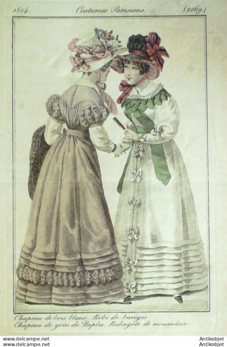 Costume Parisien 1824 # 2269 Redingote mousseline Robe Barèges