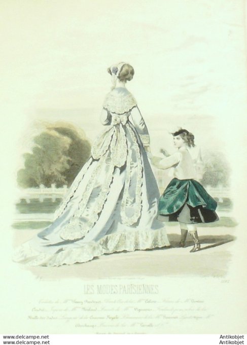 Gravure Les Modes Parisiennes 1865 #1282 Robe lin Maison Bardenet