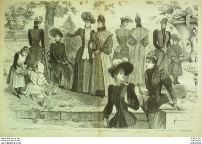 Gravure de mode La Mode illustrée (Maison Coussinet) Pardessus hiver