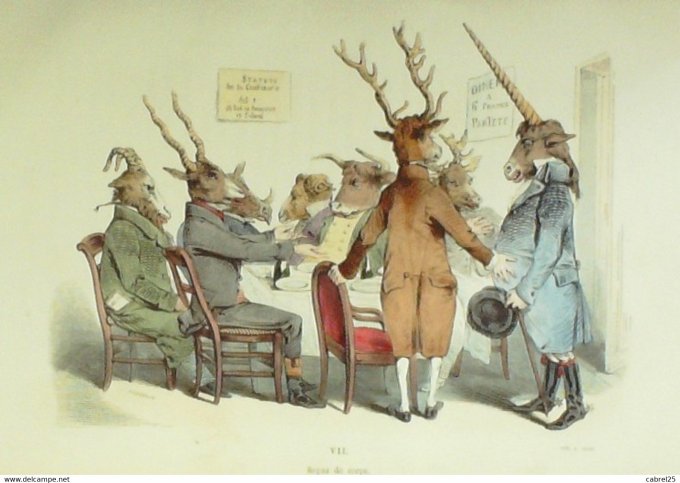 Grandville "Les Métamorphoses du jour" VII Cerf Bouc Chèvre Bélier Mouton 1847