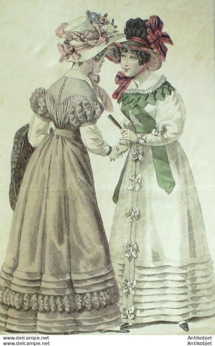 Gravure de mode Costume Parisien 1824 n°2269 Redingote mousseline Robe Barèges