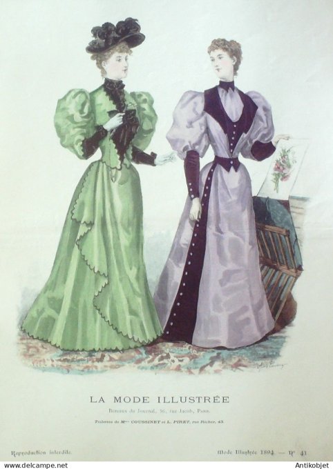 Gravure Mode illustree 1894 # 41 (Old Fashion plate) RARE