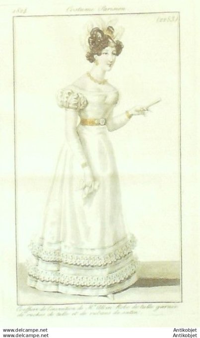 Gravure Mode Costume Parisien 1824 # 2283 (eau forte old Fashion plate