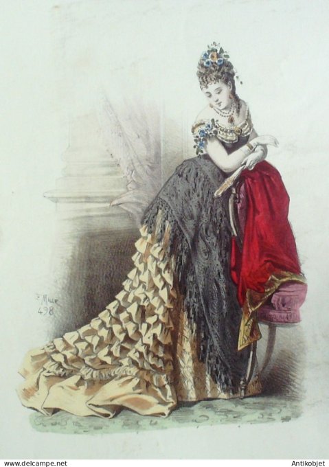 Gravure Mode Elegance Parisienne 1871 # 498 (Old Fashion plate)