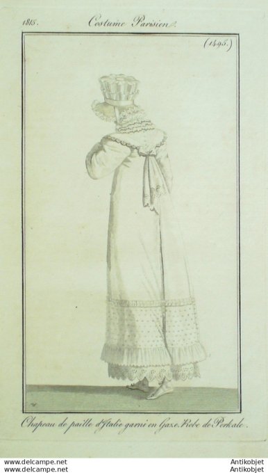 Gravure de mode Costume Parisien 1815 n°1494 Robe mousseline