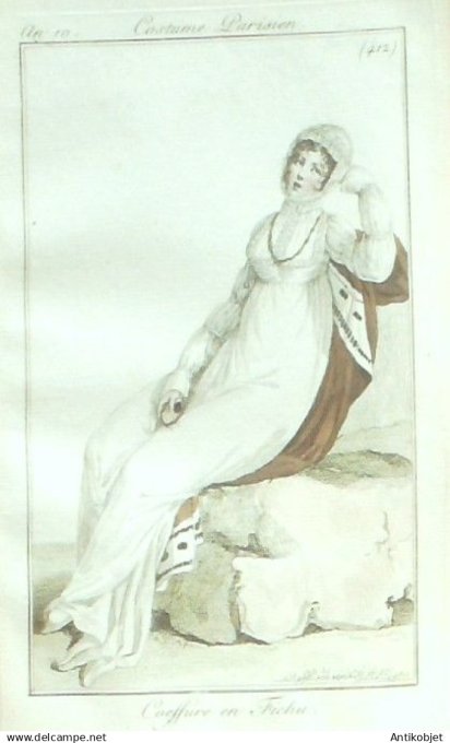 Costume Parisien 1802 an 10 # 412 (eau forte) Coiffure en fichu