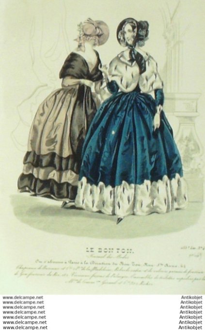 Gravure Mode Le Bon Ton 1840 # 469 (aquarelle old fashion plate)