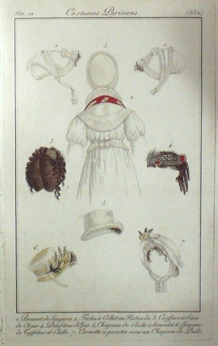 Gravure Mode Costume Parisien 1804 an 12 # 552 (eau forte old Fashion plate
