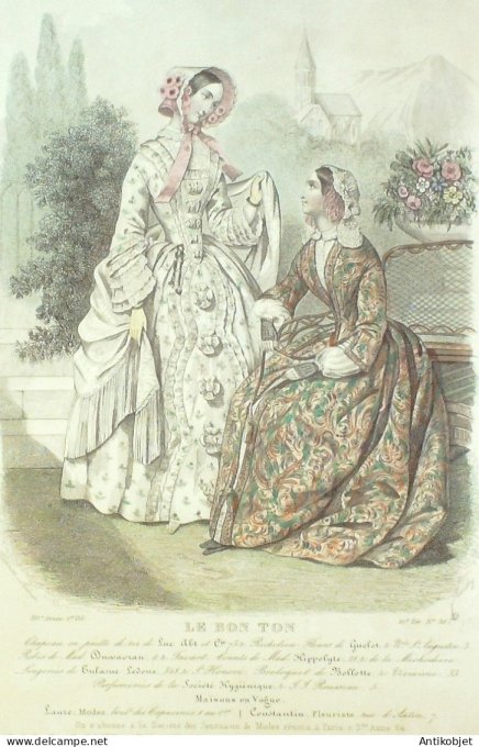 Gravure Mode Le Bon Ton 1849 16 # 36b (aquarelle old fashion plate)