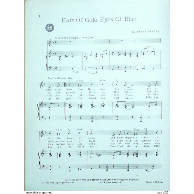 Skylar Sunny Hair Of Gold Eyes Of Blue 1948