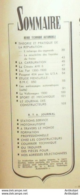 R.T Automobile Citroën Ami 6 Volkswagen 1500 B.M.C 850 Fiat 1300 1500 182 # 1961