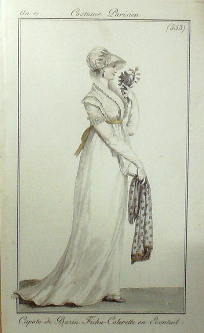 Gravure Mode Costume Parisien 1804 an 12 # 553 (eau forte old Fashion plate